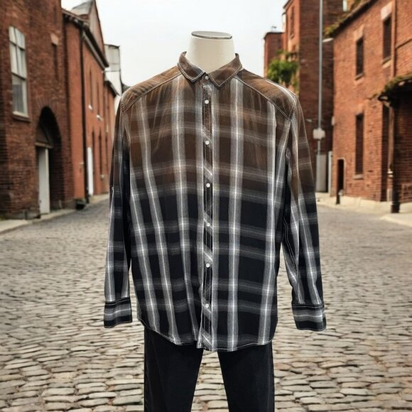 INC International Concepts 3XL Ombre Plaid Shirt Casual Western Cowboy Festival - Picture 1 of 12
